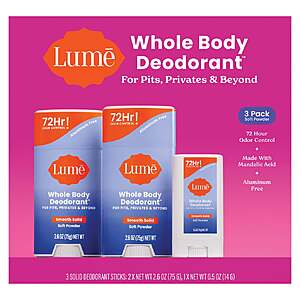 Lume Whole Body Soft Powder Deodorant Set $19.99 free shipping Costco.com