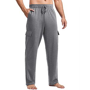 PINSPARK Mens Sweatpants Open Bottom Baggy Cotton Sweatpants for Men Wide Leg Lightweight Lounge Straight Leg Sweat Pants Charcoal $9.99