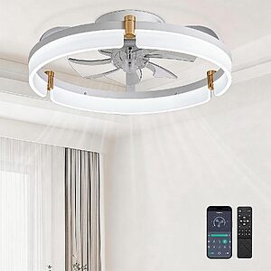 20" Modern Low‑Profile Ceiling Fans with Lights and Remote Control, White $32.39