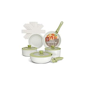 14 Piece Pots and Pans Set Non Stick Ceramic-Granite $35