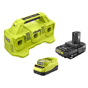Ryobi ONE+ 18V 6-Port Fast Charger with 2.0 Ah Battery and Charger Kit $119