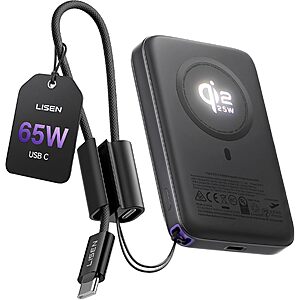 LISEN 10000mAh Qi2.2 25W Magnetic Wireless Power Bank for iPhone w/ 65W USB-C Charging (Anthracite Black) $39.99 + Free Shipping
