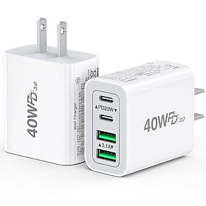 $7.59 AMAZON FS PRIME or $35 2-Pack] USB C Charger Block 40W Max Output Type C Fast Charging Wall Plug