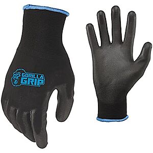 25 pairs, $43.35, GORILLA GRIP Work Gloves, Large, 25 Pair, Black and Blue