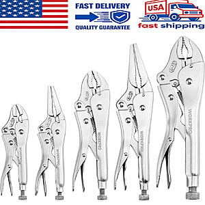 $16.69, FS, WORKPRO 5-Piece Locking pliert set, 5/7/10 inch Curved Jaw Pliers, 6.5/9 inch Long Nose Pliers