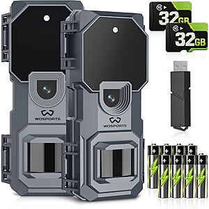 WOSPORTS 2 Pack Mini Trail Camera 1080P 32MP HD Game Camera with 32GB SD Card $45