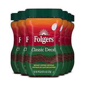 $45.52 FS Walmart get 50c Wmt Cash: (6 pack) Folgers Classic DECAF Instant Coffee, 8 oz Jar (Pack of 6)
