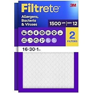 [SnS] $16.44 | Filtrete 16x30x1 Air Filter, MERV 12, MPR 1500, 2 HVAC Filters at Amazon