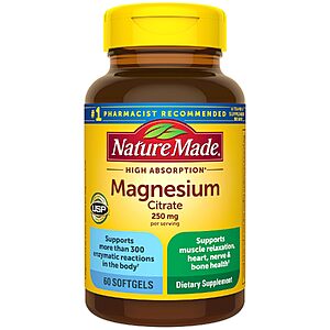 60-Count Nature Made 250mg Magnesium Citrate Softgels $4.12 w/ S&S + Free Shipping w/ Prime or on $35+