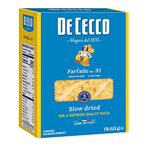 [S&S] 16 Oz De Cecco Farfalle No. 93 Pasta $1.71 + Free S&H w/ Prime or $35+