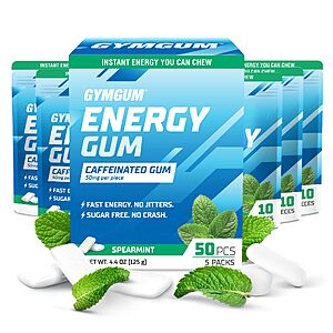 GYMGUM Caffeine Energy Gum | 50% Off $24.99 -> $12.49 | 50ct, 2 Flavors