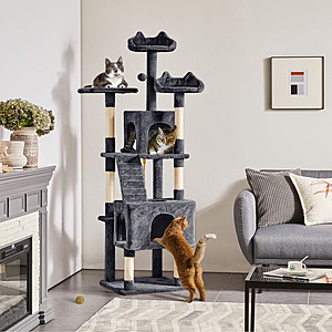 Yaheetech 72-in Plush Cat Tree & Condo, Dark Gray $51