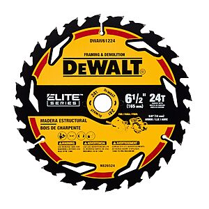 DEWALT ELITE SERIES 6-1/2" 24-Tooth Rough Finish Tungsten Carbide-tipped Steel Circular Saw Blade $9.98 + Free In-Store Pickup at Lowes