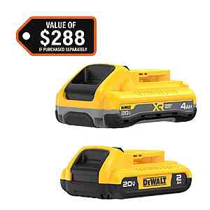 DEWALT 20V MAX Lithium-Ion 4.0 Ah and 2.0Ah Battery Packs (2-Pack) $95