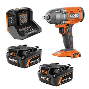 Ridgid 18V Cordless 1/2 in. Impact Wrench (Tool Only) with 18V MAX Output Starter Kit with (2) 4.0 Ah Batteries and Charger $152