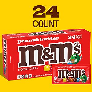 Amazon ~ M&Ms Peanut Butter Chocolate Candy 1.63oz bags 24ct $15.66 (or $13.31 w/15% SS)