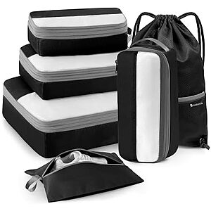 $7.99* | 6-Piece Kookoomia Compression Packing Cubes for Travel (Black) at Amazon