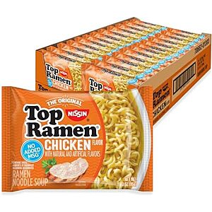 24 pack Nissin Top Ramen Noodle Soup, Chicken, 3 Ounce $7.20 (or less with Subscribe and Save)