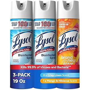 [SnS, AC] $14.29 | 3-Pack 19-Oz Lysol Disinfectant Spray (Sanitizer, Crisp Linen & Mango) at Amazon