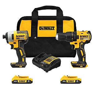 Dewalt 20V MAX Lithium-Ion Cordless 2-Tool Combo Kit with (2) 2.0 Ah Batteries, Charger and Kitbag $143