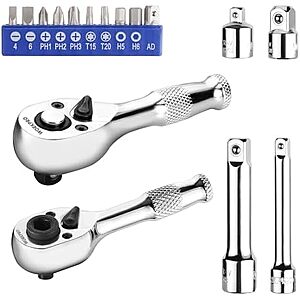 [AC] $13.99* | 16-Pc WORKPRO Stubby Ratchet & Bit Driver Set (1/4", 3/8" Drive) at Amazon