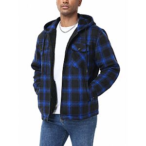 ZITY Men's Flannel Shirt Jacket Plaid Cotton Hoodie Coat - $14.99 after coupon