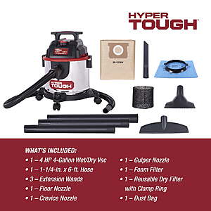$36.88 FS WALMART Hyper Tough 4 Gallon 4 HP Stainless Steel Wet Dry Vacuum