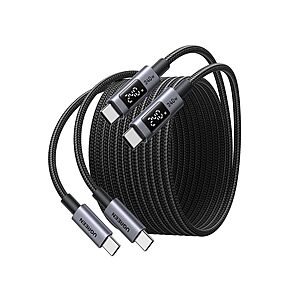 2-Pk UGREEN 100W PD USB-C Cable w/ Digital Display: 6.6' $26, 3.3' $22