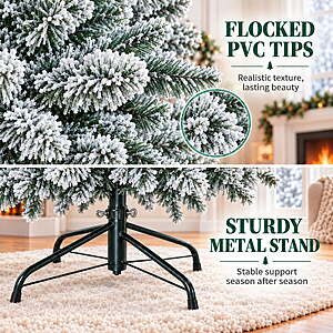 $99 FS WALMART SUGIFT 7.5ft Artificial Snow Flocked Christmas Tree, 1450 Branch Tips, Unlit Holiday Decor with Metal Stand