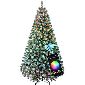 Amazon – 6-Ft Flocked Pre-Lit Christmas Tree w/ 250 LEDs - $89.99 w/ Code