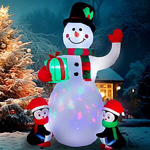 $31 ac FS Walmart Marketplace: Yexmas 6.3FT Christmas Inflatable Snowman with Penguins Gift Box, Blowup Christmas Decoration with LED Lights
