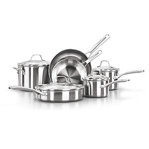 Calphalon Classic Stainless Steel Cookware Set, 10-Piece, Impact-Bonded Aluminum Base, Stay-Cool Handles, Oven Safe 450F, Silver $132.99