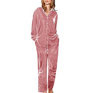 Ekouaer Velour Track Suits for Women Long Sleeve Pajama Set Casual 2 Piece Loungewear Light Pink Medium $14.99