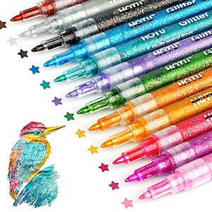 HOTU Glitter Markers Pens, 12 Sparkly Colors, 0.7mm Fine Tip for Coloring $6.79