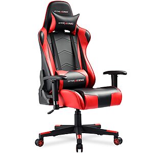 $69.99 FS AMZ GTRACING Gaming Chair Video Game Chair Backrest and Seat Height Adjustable Swivel Recliner with Headrest and Lumbar Pillow Esports Chair (Red)