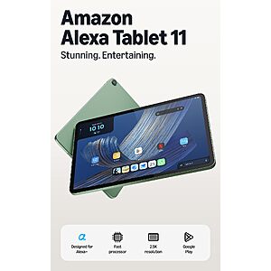 Pre-order Amazon Alexa Tablet 11 (all-new), 8GB RAM, 128GB, 11″ 2.5K display, All-day battery, With Google Play, various colors, +Save 20% with Trade-In