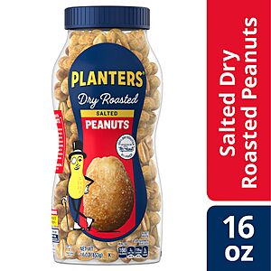 $2.52 or less S&S 10% off Q PLANTERS Salted Peanuts, Party Snacks, 16 Oz (1 Ct)