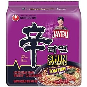 Nongshim Shin Ramyun TomYum Jai Fai Instant Ramyun Noodles with Soup Mix, 4.33 Oz (Pack of 4)~$4.43 After Coupon & S&S @ Amazon