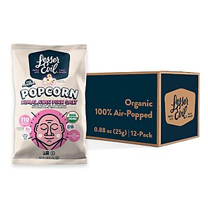 12-Pack LesserEvil Himalayan Pink Salt Organic Popcorn, 0.88 oz Bags $8.01