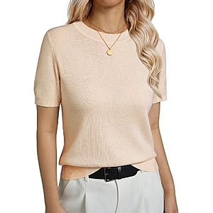 Women's Short Sleeve Knit Sweater Lightweight Pullover - $7.25 after coupon