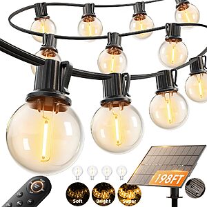 addlon 198' (192'+6') Outdoor Waterproof Solar String Lights w/ 60+4 G40 LED Shatterproof Bulbs & Remote $29.99 + Free Shipping w/ Prime or on $35+
