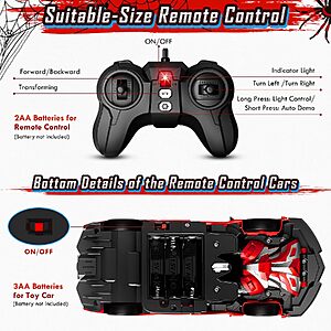 $14.39 ac AMAZON Spider Remote Control Car with Police Light, Transforming RC Cars Toy ages  3-12