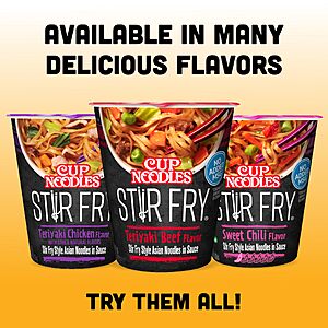 $5.43 or less S&S Nissin Cup Noodles Stir Fry Noodles in Sauce, Teriyaki Beef, 3 Ounce (Pack of 6)