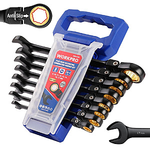 $28.79, FS, WORKPRO 8PC Flex Head Ratcheting Wrench Set Metric 8-17mm Anti-slip Set 72-Teeth