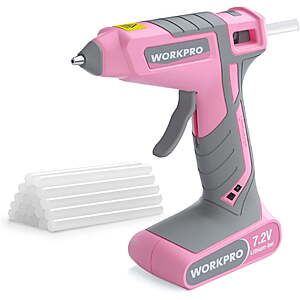 WORKPRO Pink Cordless Hot Melt Glue Gun, 7.2V Rechargeable $9.09