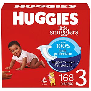[S&S] Huggies Size 3 Diapers, Little Snugglers Baby Diapers, Size 3 (16-28 lbs), 168 Count (6 Packs of 28), Packaging May Vary $34.19