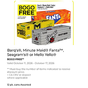 Dollar General - Barqs, Seagrams, Fanta, Mello Yello, Minute Maid - 2x12 packs for $9