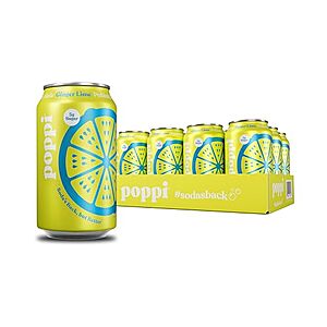 [SnS] $9.16* | 12-Pack 12-Oz poppi Sparkling Prebiotic Soda Beverage (Ginger Lime) at Amazon