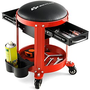 $46.74: Goplus Rolling Mechanic Stool w/ Removable Padded Seat, 2 Drawers, 330 Lbs Max Capacity (Red) at Amazon