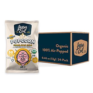 S&S LesserEvil Himalayan Gold Salt Organic Popcorn, Premium Quality, Minimally Processed, No Vegetable Oil, 0.46 Oz, (Pack of 24) for $6.71